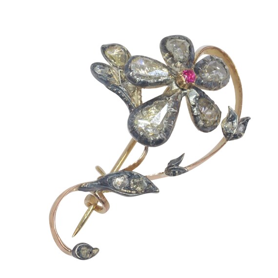 Vintage antique Victorian flower branch brooch se… - image 5