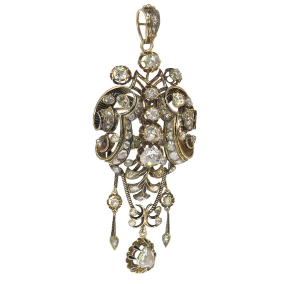 Impressive Antique Rose Cut Diamond Brooch Pendan… - image 4