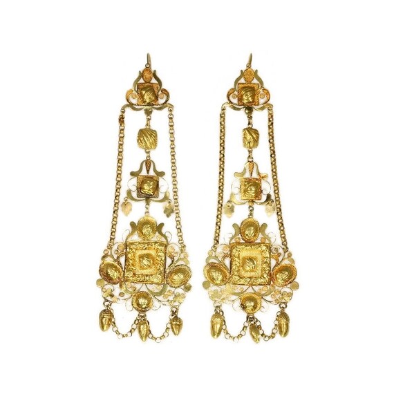Rare 14k Yellow Gold Filigree Chandelier Earrings - Filigree Chandelier Earrings In 14k Yellow Gold Rare 14k Yellow Gold Filigree Chandelier Earrings - Filigree Chandelier Earrings In 14k Yellow Gold