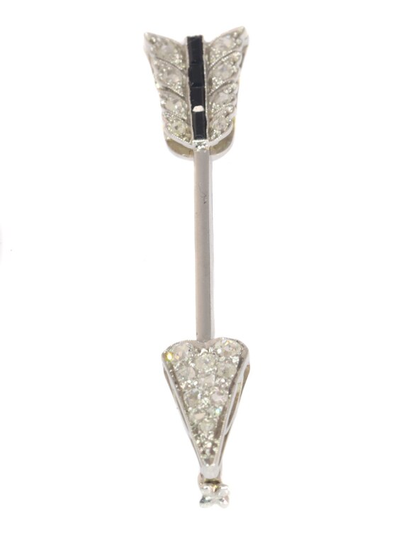 Vintage Art Deco Diamond and Onyx Arrow Pin, 1920s - image 5