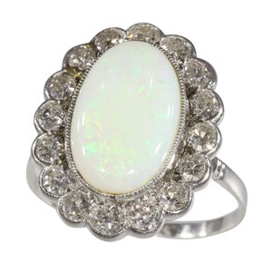 Vintage Diamond Opal Engagement Ring, 1950s - FREE Resizing*