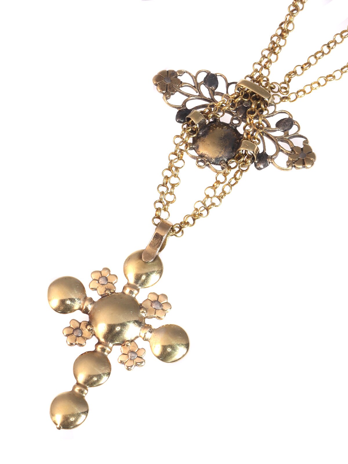 18th Century Gold and Diamond Cross on Necklace With Table Rose Cut ...