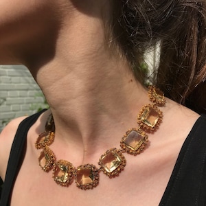 Antique Georgian Necklace Gold Cannetille Filigree Work with 15 big Citrine Stones, 1820s
