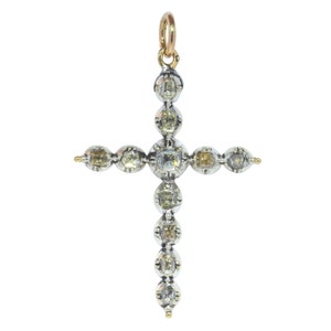 Antique 18th Century diamond cross pendant set with table rose cut diamonds