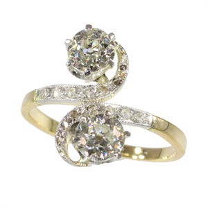 Romantic Antique Belle Époque Toi et Moi Ring with Diamonds and Rose-Cut Accents