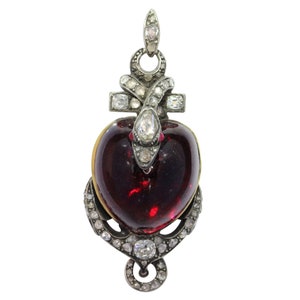 Victorian Antique Garnet and Diamond Snake Pendant Brooch, 1830s imagen 3