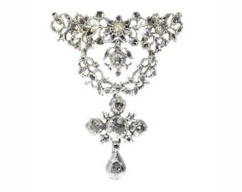 Antique 18th Century Flemish Cross Pendant Set With Diamonds, 1780s