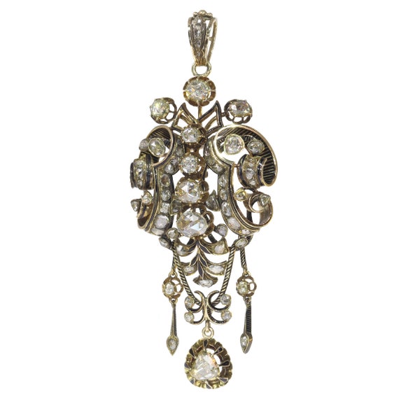 Impressive Antique Rose Cut Diamond Brooch Pendan… - image 3