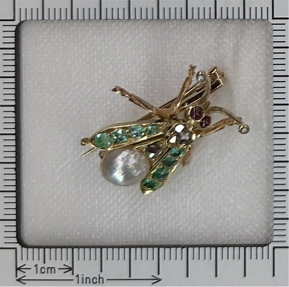 Broche Ancienne Zoomorphe En Or 14K Mouche Avec Pierres - XIXe Siècle, État Correct