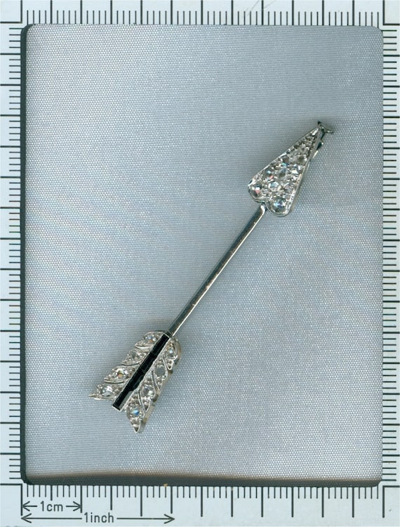 Vintage Art Deco Diamond and Onyx Arrow Pin, 1920s - image 10