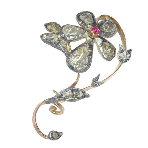 Vintage antique Victorian flower branch brooch se… - image 2