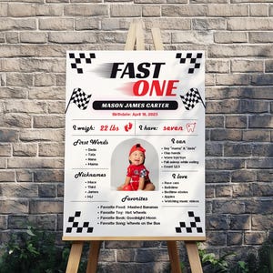 Race Car First Year Photo Board, Fast One Birthday Decor, Baby 1st Milestone Sign