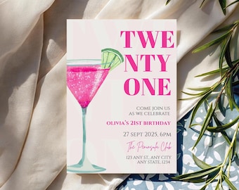 21st Birthday Cocktail Party Invite, Girls Night Out Invitation, Cheers to 21 Years Template