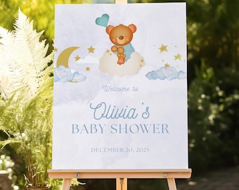 Teddy Bear Baby Shower Welcome Sign, Bearly Wait Party Decor, Boy Shower Decoration 16x20