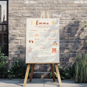 Modèle de tableau d'étapes bébé modifiable – affiche de ma première année, signe d'anniversaire bohème, jalons du mois, souvenir de baptême, téléchargement numérique