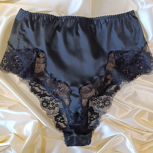 Black brazilian lace silk panties, high waist panties - plus size lingerie, best handmade gift for wife