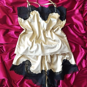 Silk Satin Lace Pajama Set: Handmade Lingerie, Camisole & Shorts