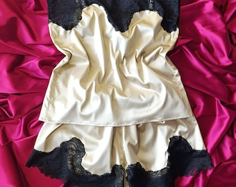 Silk Satin Lace Pajama Set: Handmade Lingerie, Camisole & Shorts