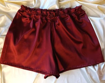Red Wine Mulberry Silk Pajama Shorts, Mens Lingerie Boxer