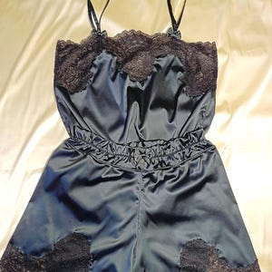 Dark blue green silk satin sleeveless tank top and silk shorts, silk camisole top , lace pajama lingerie set, sexy clothing for home