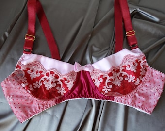 Handmade Silk Satin pink bra in retro vintage style camisole lingerie