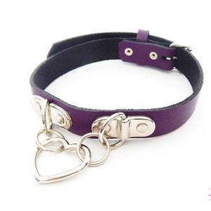 Purple Bound Heart Ring Choker, Purple Bound Heart Ring Collar, Heart and D Ring Choker, D Ring Collar, Restrained Choker, Restrained Collar image 1