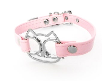Pink Cat Choker, Pink Cat Collar, Pink Vegan Leather Cat Choker, Pink Vegan Leather Cat Collar, Pink Kitty Choker, Pink Kitten Girl Collar