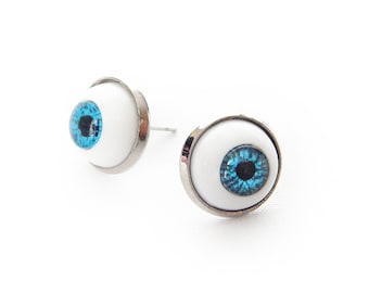 Silver Eyeball Cameo Earrings - Vintage Doll Eye Jewellery, Witchy Goth Gift
