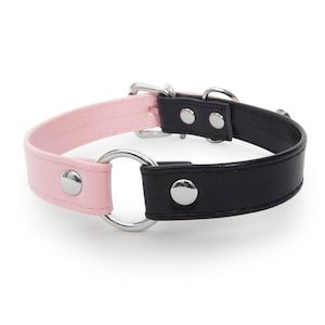 Black and Pink Vegan Leather O-Ring Choker - Pastel Goth Collar, Kawaii Emo Necklace