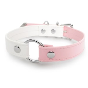 Pink & White Vegan Leather O Ring Choker - Pastel Goth Collar, Fairy Kei Necklace, Creepy Cute Jewellery