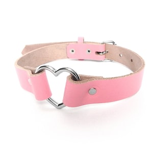 Pink Leather Heart Ring Choker - Pastel Goth Collar, Harajuku Fashion Necklace
