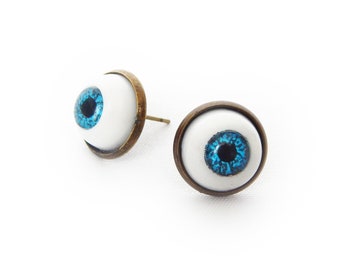 Bronze Eyeball Cameo Earrings - Vintage Doll Eye Jewellery, Witchy Goth Gift