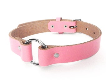 Pink O Ring Choker, Pink O Choker, Pink Leather O Ring Choker, Leather O Ring Collar, Pink O Ring Collar, Pink O Collar, Pink Slave Collar