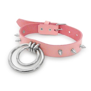 Pink Studded Double O Ring Choker - Pastel Goth Collar, Soft Grunge Girl Jewellery