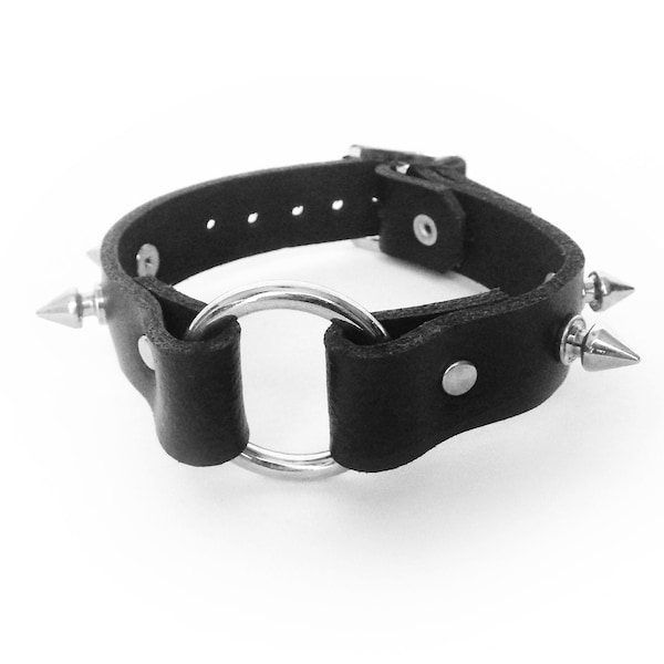 Black Studded O Ring Wristband, Black Studded Leather O Ring Wristband, Black Studded Slave Cuff, Black Studded O Ring Wrist Cuff