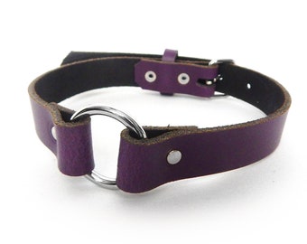Purple Leather O-Ring Choker - Punk Collar, Gothic Necklace, Yami Kawaii Jewellery