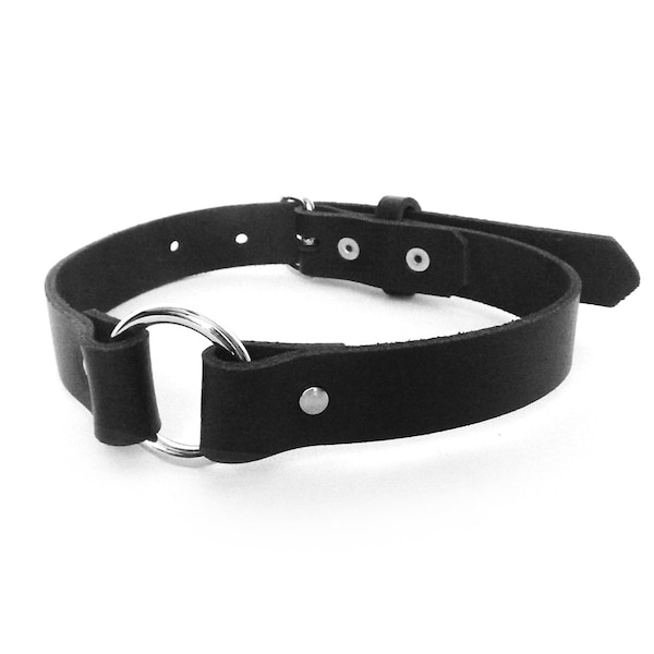 Black O Ring Choker, Black O Choker, Leather O Ring Choker, Black O Ring Collar, Black O Collar, BDSM Collar Discreet, Love Slave Collar