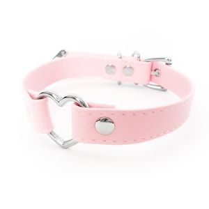 Pink Vegan Leather Heart Ring Choker - Pastel Goth Collar, Harajuku Fashion Necklace