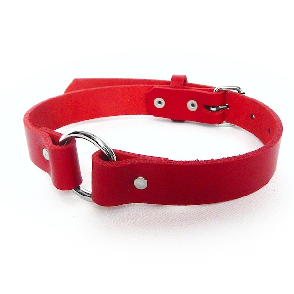 Red Leather O Ring Choker, Red O Ring Choker, Valentine Day Gift, Valentine's Day Choker, Red O Ring Collar, Red Slave Collar, Red O Collar