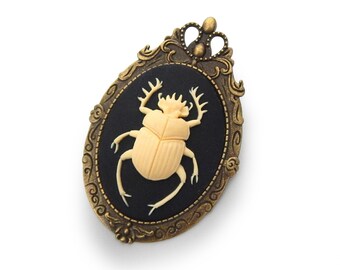 Antique Bronze Beetle Brooch, Bronze Beetle Cameo Brooch, Black Beetle Brooch, Bronze Insect Brooch, Black Insect Brooch, Gothic Bug Brooch