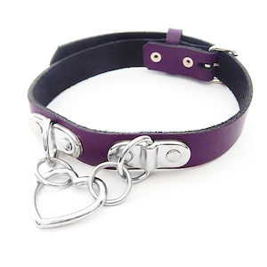 Purple Double D and Heart Ring Choker - Gothic Collar, Valentine's Day Necklace, BDSM Jewellery