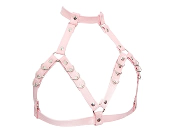 Pink Vegan Leather D Ring Harness Bra, Pink D Ring Harness, Pink Plus Size Harness Bra, Pink DDLG Harness Bra, Pink Kitten Play Harness Bra