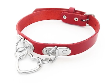Red Double D and Heart Ring Choker - Gothic Valentine's Day Gift, Yami Kawaii Necklace