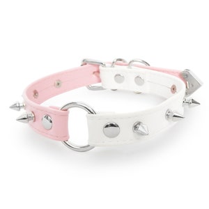 Pink & White Studded O Ring Choker - Pastel Goth Collar, Yami Kawaii Necklace, Fairy Kei Jewellery