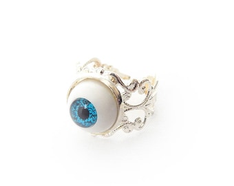 Antique Silver Eyeball Ring, Blue Eyeball Ring, Brown Eyeball Ring, Grey Eyeball Ring, Evil Eye Ring, Eye Cameo Ring, Doll Eye Ring, BJD Eye