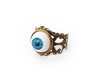 Antique Bronze Eyeball Ring, Blue Eyeball Ring, Brown Eyeball Ring, Grey Eyeball Ring, Evil Eye Ring, Eye Cameo Ring, Doll Eye Ring, BJD Eye