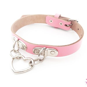 Pink Bound Heart Ring Choker, Pink Bound Heart Ring Collar, Heart and D Ring Choker, Pink Leather D Ring Collar, Pink Kitten Play Collar