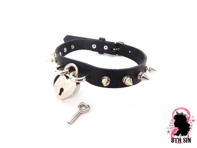Black Studded Heart Padlock Choker with Key Black Heart Lock Etsy