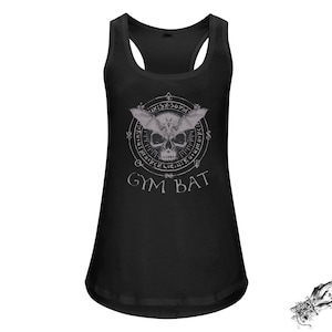 Black Gym Bat Skull Tank Top, Gothic Gym Top, Alternative Gymwear, Racerback Yoga Top, Health Goth Fashion, Bat Skull Top, Occult Vest Top
