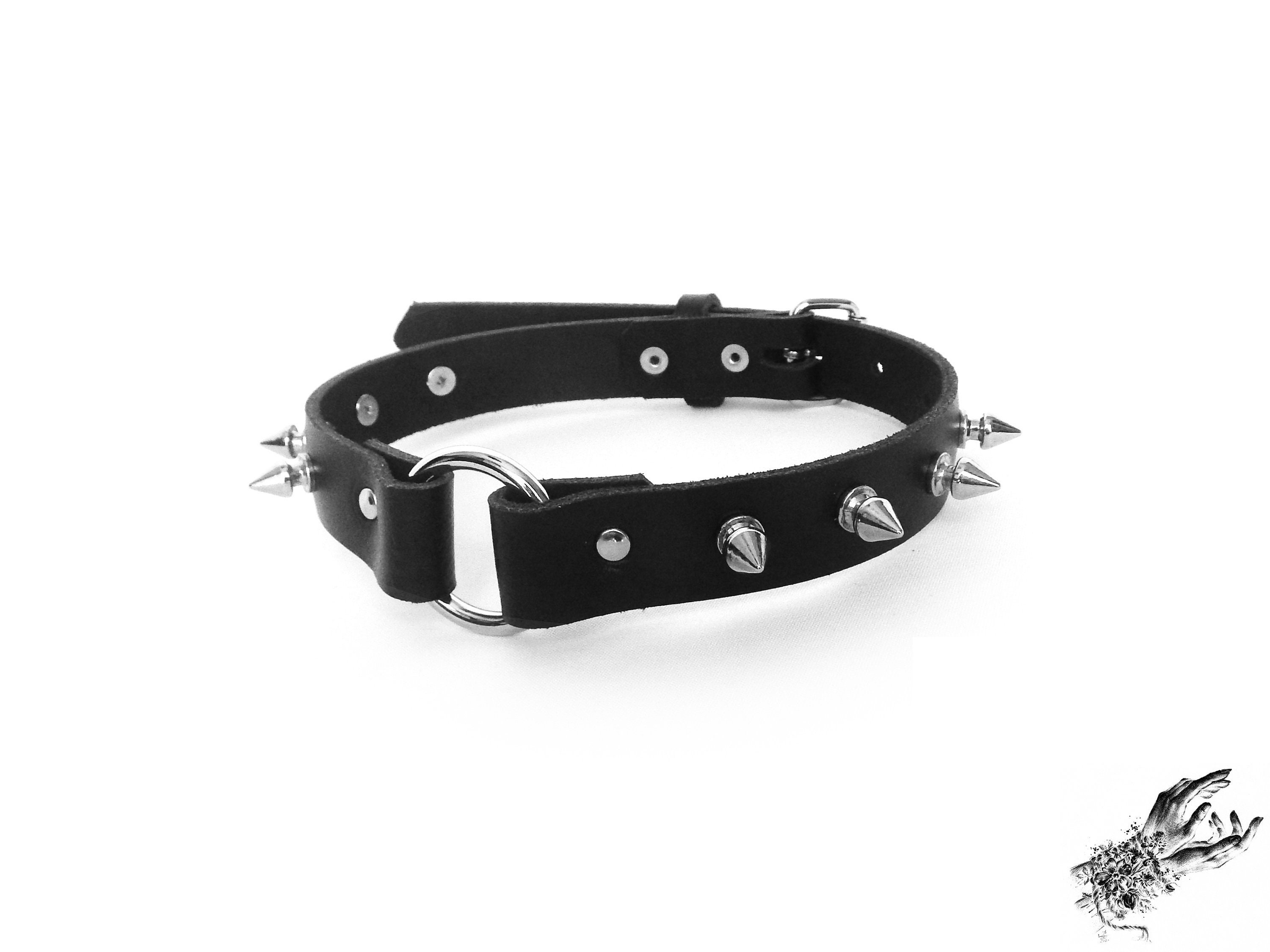18+/GOTHIC/PUNK 2 STYLES BLACK Real Leather D-RING CHOKER 18mm Wide 